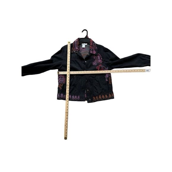Coldwater Creek Petite Black Denim Multi Sequin Floral Embroidered Jacket Size P - Picture 6 of 6